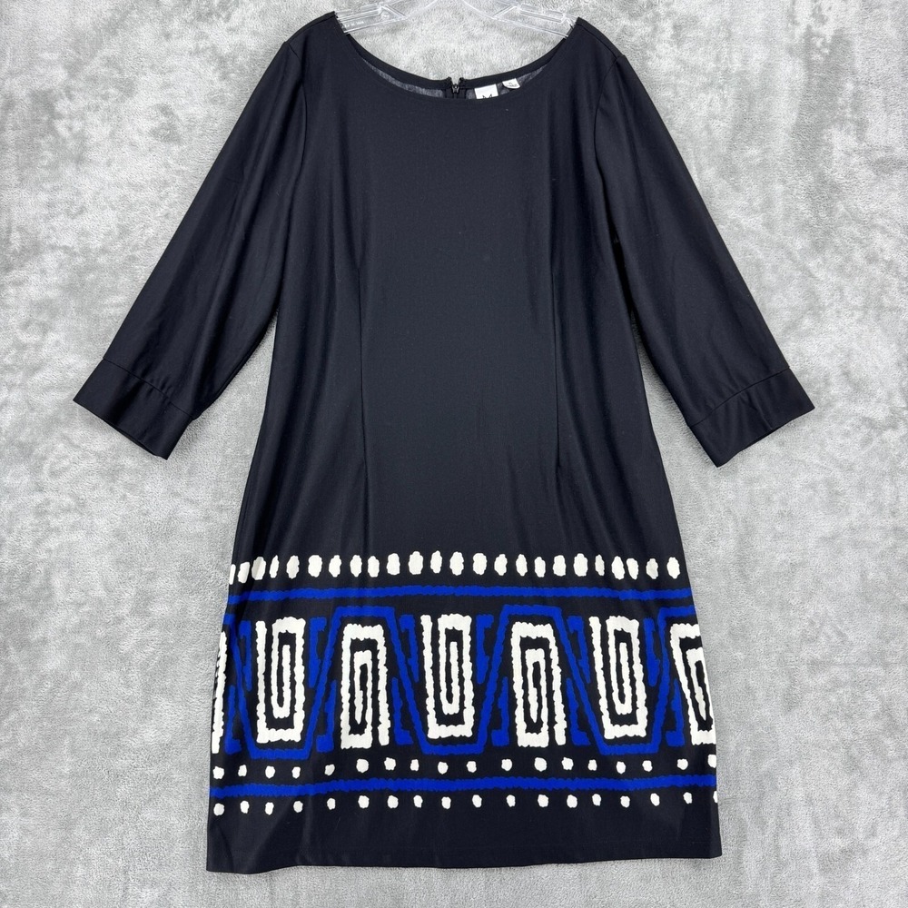 Marc Bouwer Dress Womens XL Sheath Office Boho Abstract Career Tribal Black Blue
